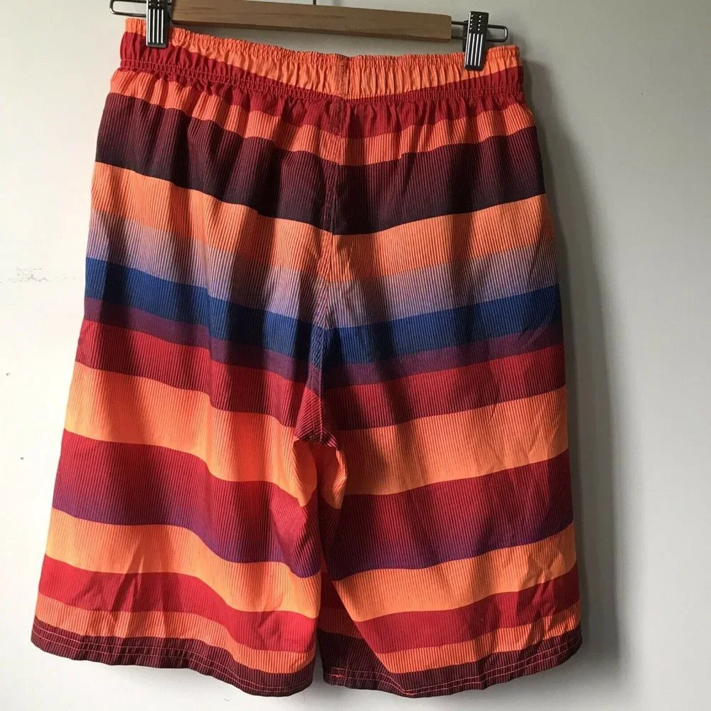 Nike swim trunks shorts stripes orange blue stretch waist beach Men‎ Size S